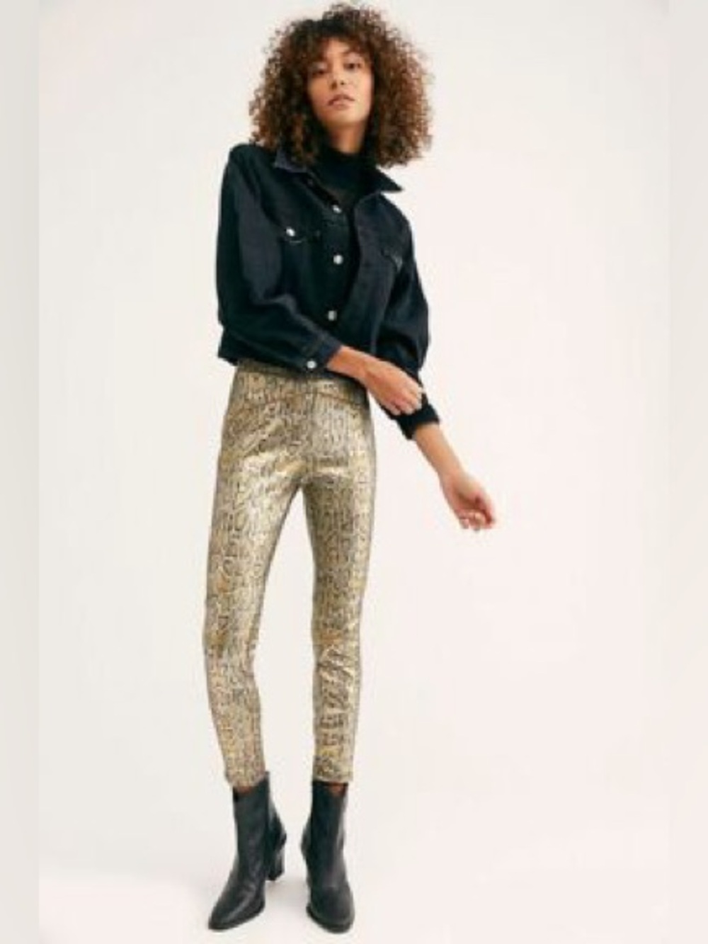 FREE PEOPLE Rio Gold Python Mid Rise Pants Size Small - Picture 3 of 6